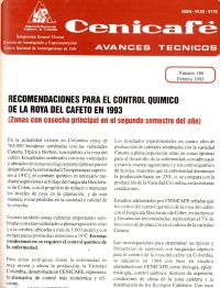 <p>(avt0186)Recomendaciones para el control químico de la roya del cafeto en 1993. (Zonas con cosecha principal en el segundo semestre del año). (avt0186)</p>