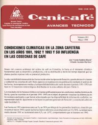 <p>(avt0203)Condiciones climáticas en la zona cafetera en los años 1991, 1992 y 1993 y su influencia en las cosechas de café. (avt0203)</p>