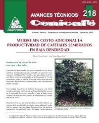 <p>(avt0218)Mejore sin costo adicional, la productividad de cafetales sembrados en baja densidad. Producción de zocas de café con uno y dos tallos. (avt0218)</p>