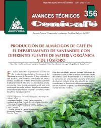 <p>(avt0356)Producción de almácigos de café en el departamento de Santander con diferentes fuentes de materia orgánica y de fósforo. (avt0356)</p>